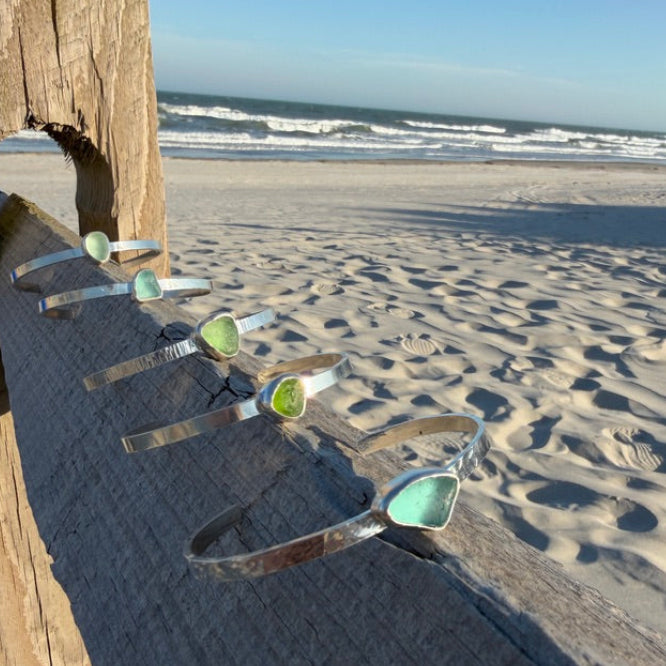 Sea Green Sea Glass Cuff Bracelet