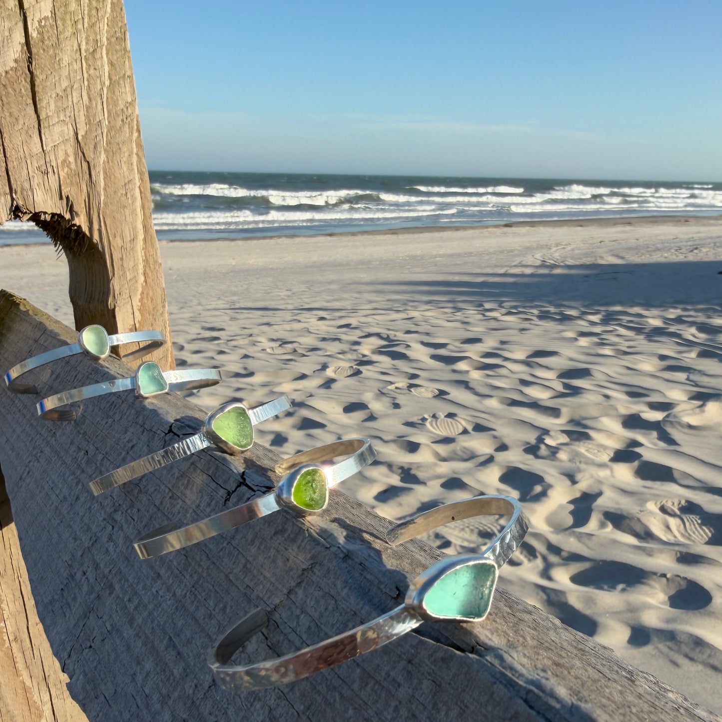 Teal Blue Sea Glass Cuff Bracelet
