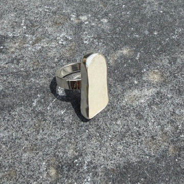 Frosty White Sea Glass Statement Ring - Size 10.25