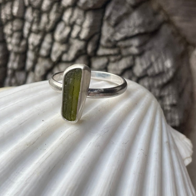 Olive Green Sea Glass Ring - size 9.5