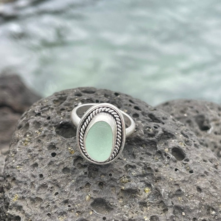 Sea Foam Green Sea Glass Ring - Size 7.5