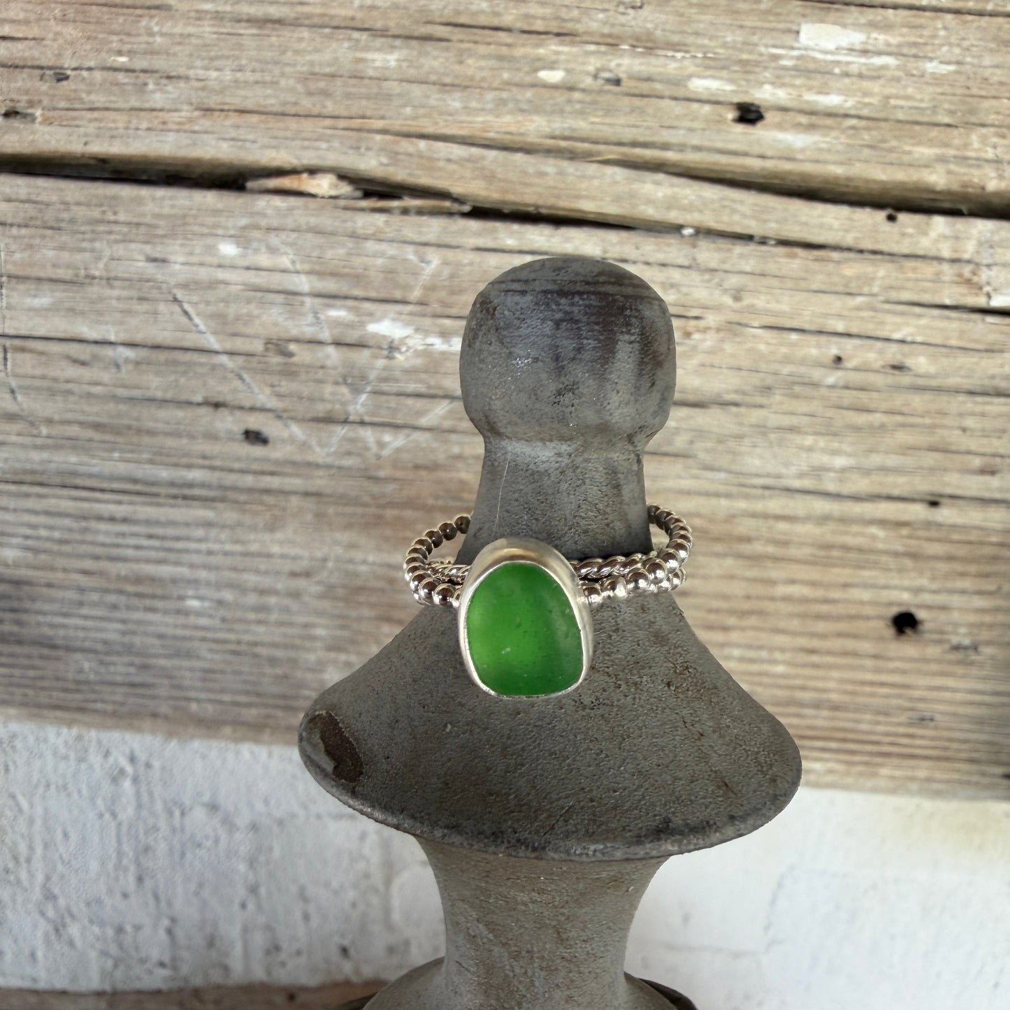 Light Sage Green Sea Glass Stacking Rings - Size 9.5