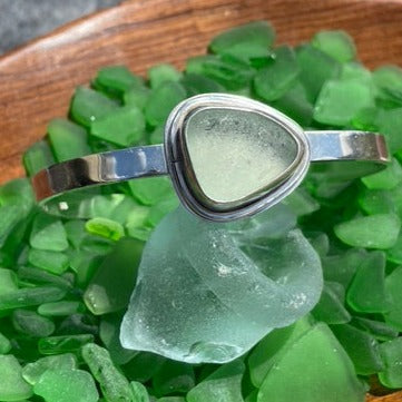 Chunky Sea Foam Green Sea Glass Cuff Bracelet