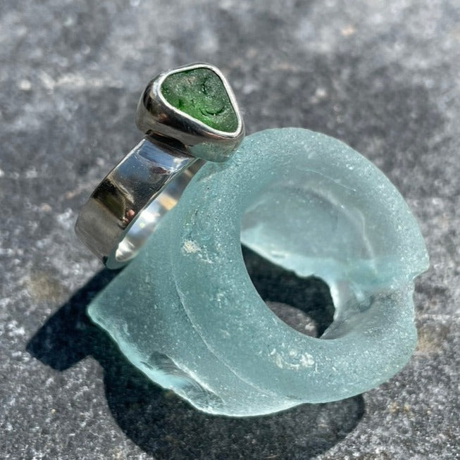 Green Sea Glass Ring - Size 8