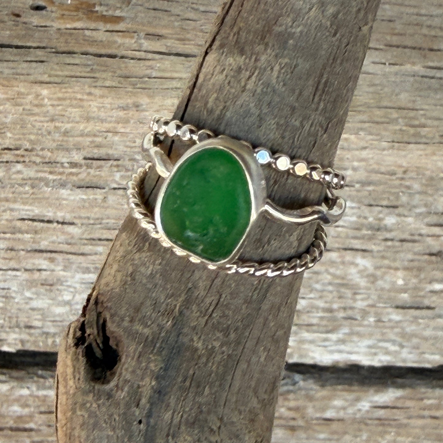 Green Sea Glass Stacking Rings Size 8