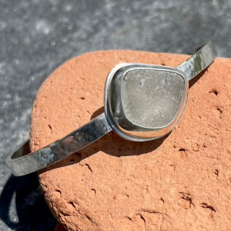 Frosty White Sea Glass Cuff Bracelet