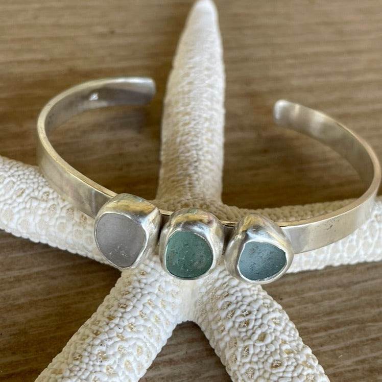 Three Piece Sea Glass Cuff Bracelet