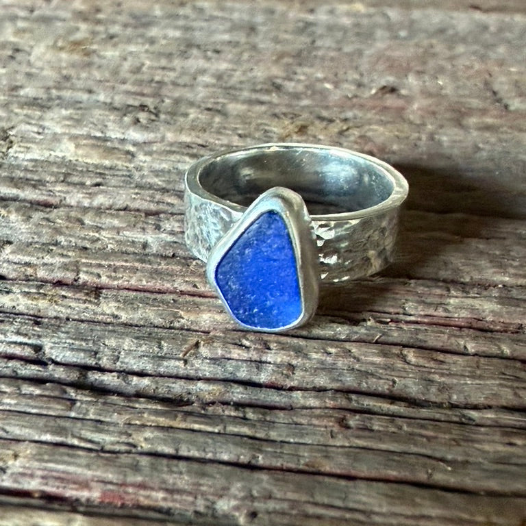 Cobalt Blue Sea Glass Ring -Size - 7.5