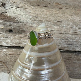 Lime Green Sea Glass Stacking Rings - Size 11