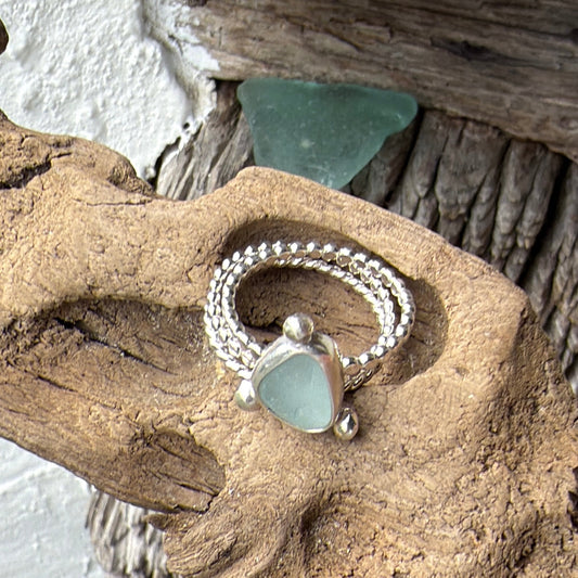Sea Foam Blue Sea Glass Stacking Rings - Size 8.75