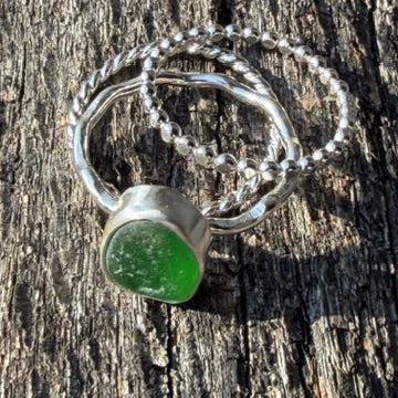 Green Sea Glass Stacking Rings Size 8