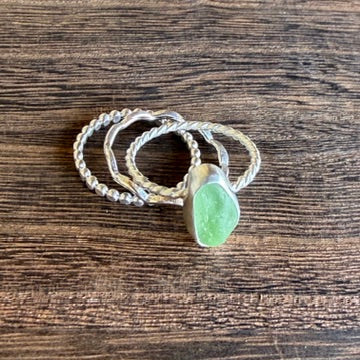 UV Green Sea Glass Stacking Rings - Size 8.25