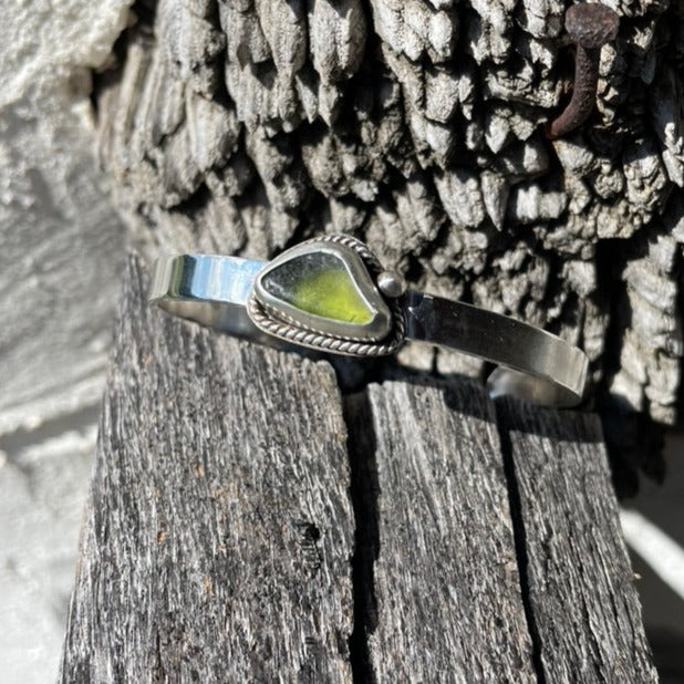 Olive Green Sea Glass Cuff Bracelet