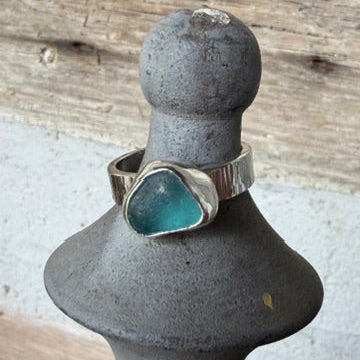 Teal Blue Sea Glass Ring - size 7.25