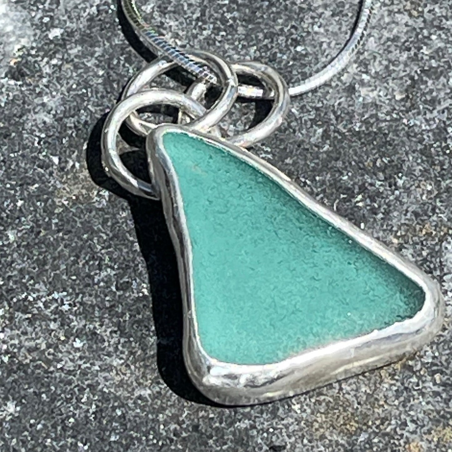 Deep Teal Blue Sea Glass Pendant