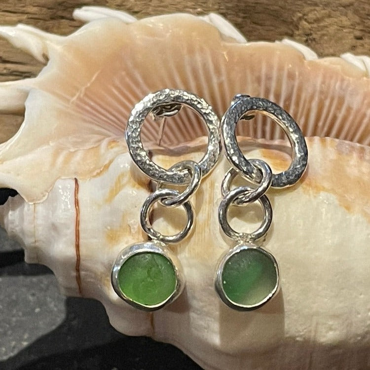 Green Marble Sea Glass Earrings