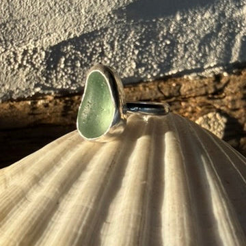 Aqua Marine Sea Glass Ring -Size 7.75