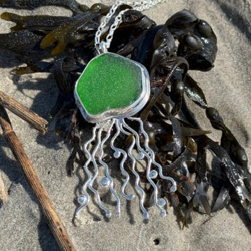 Kelly Green Sea Glass Jellyfish Pendant