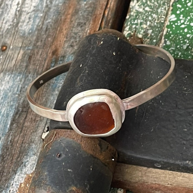 Honey Amber Sea Glass Cuff Bracelet