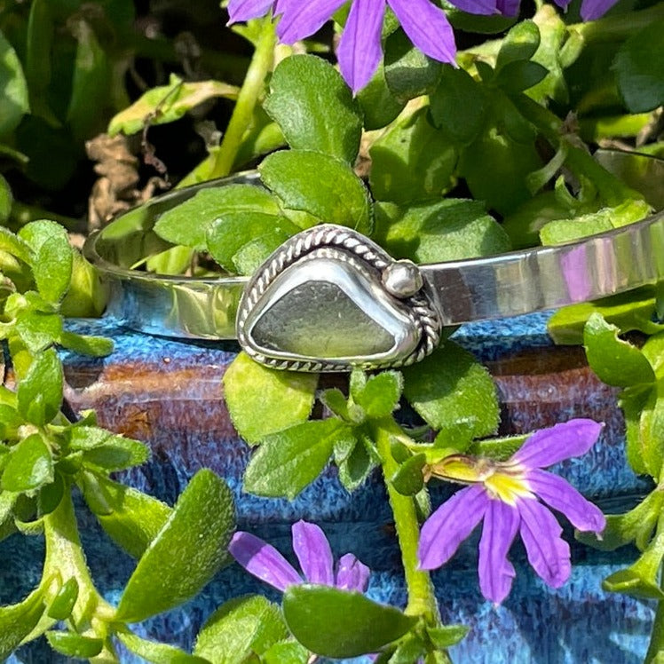 Olive Green Sea Glass Cuff Bracelet