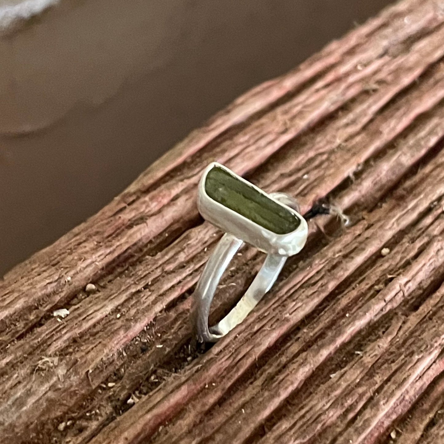 Olive Green Sea Glass Ring - size 9.5