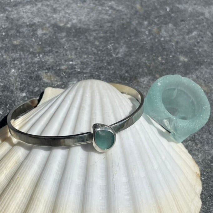 Light Aquamarine Sea Glass Cuff Bracelet