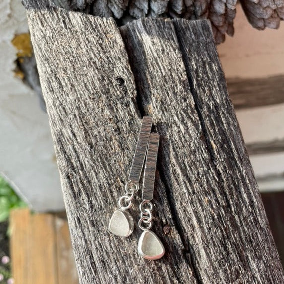 White Sea Glass Dangle Bar Earrings