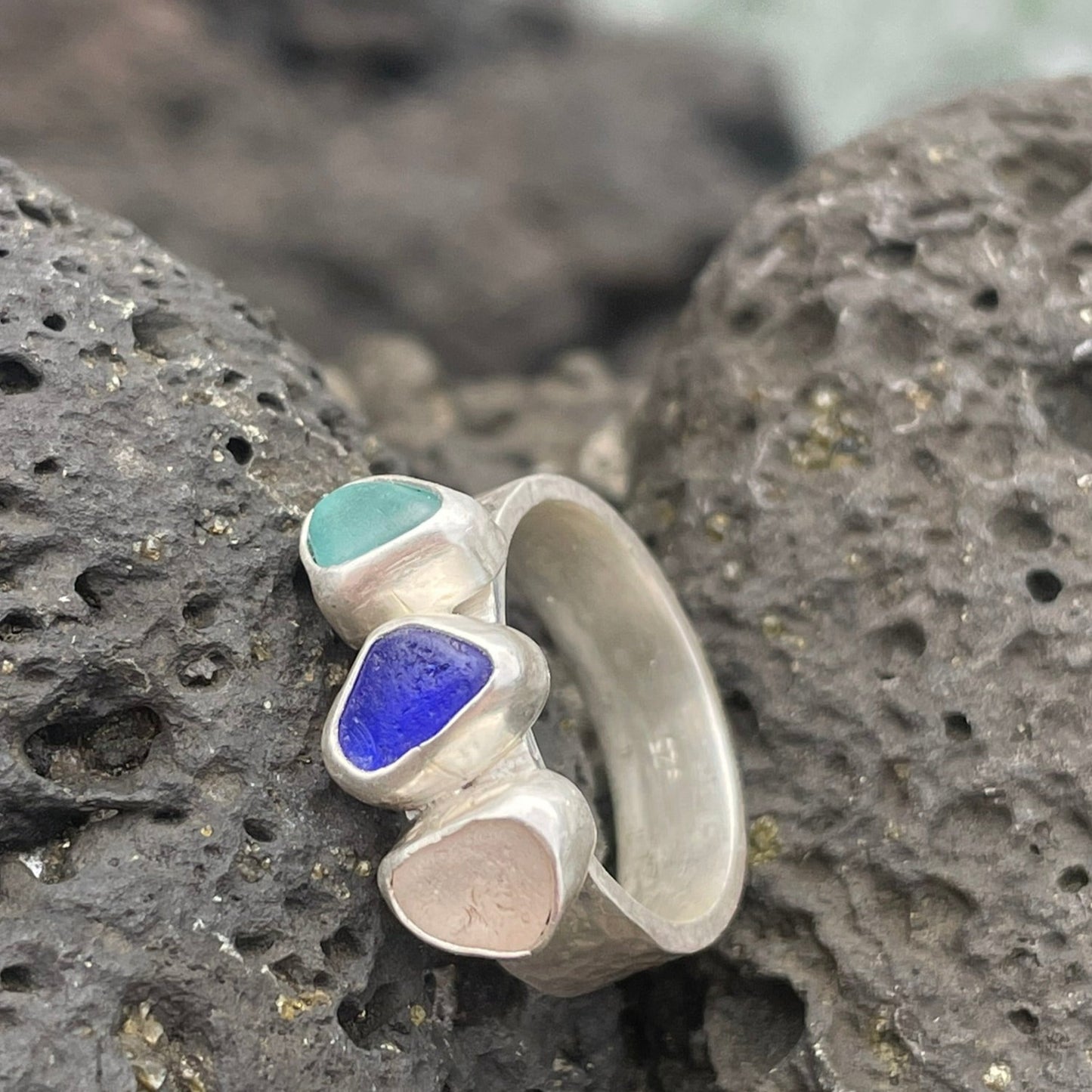 Three Piece Sea Glass Ring - Size 8.5