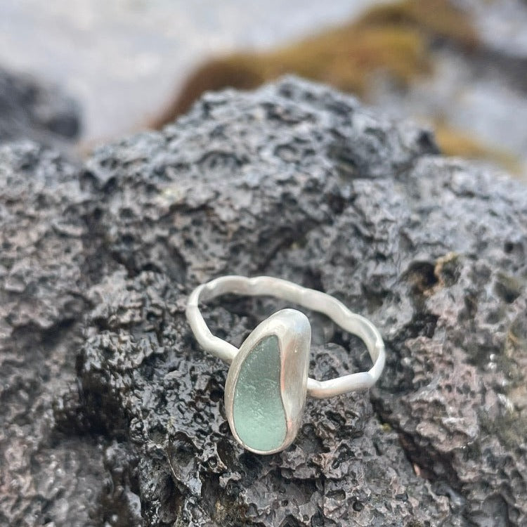 Sea Foam Green Sea Glass Ring - Size 11.25