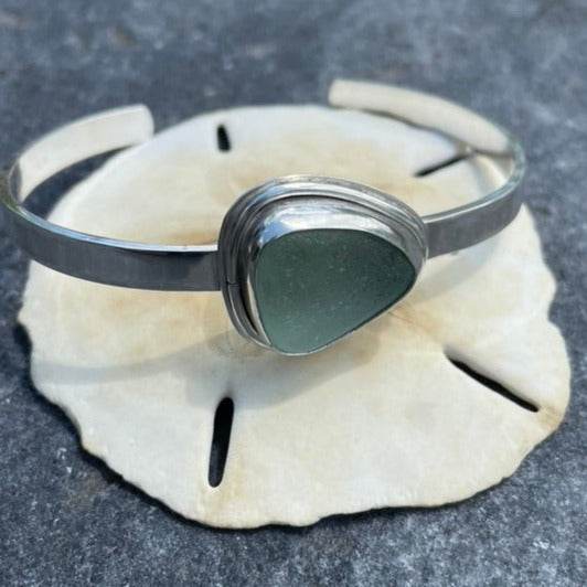 Chunky Sea Foam Green Sea Glass Cuff Bracelet