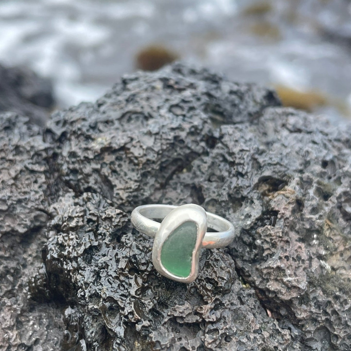 Teal Green Sea Glass Ring - Size 5