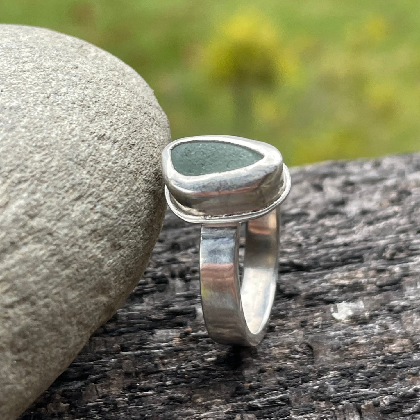 Sea Foam Green Sea Glass Ring - Size 7.5