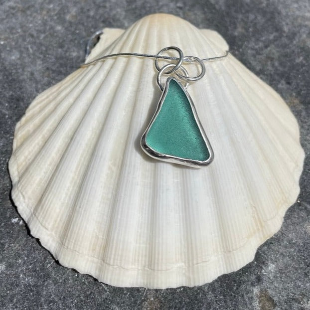 Deep Teal Blue Sea Glass Pendant