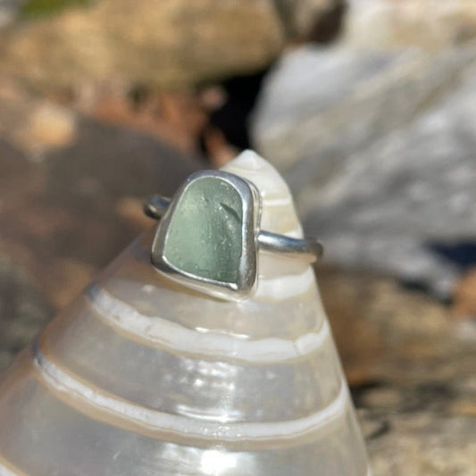 Chunky Sea Foam Green Sea Glass Ring - Size 10