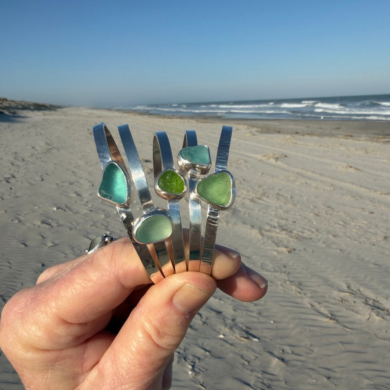 Teal Blue Sea Glass Cuff Bracelet