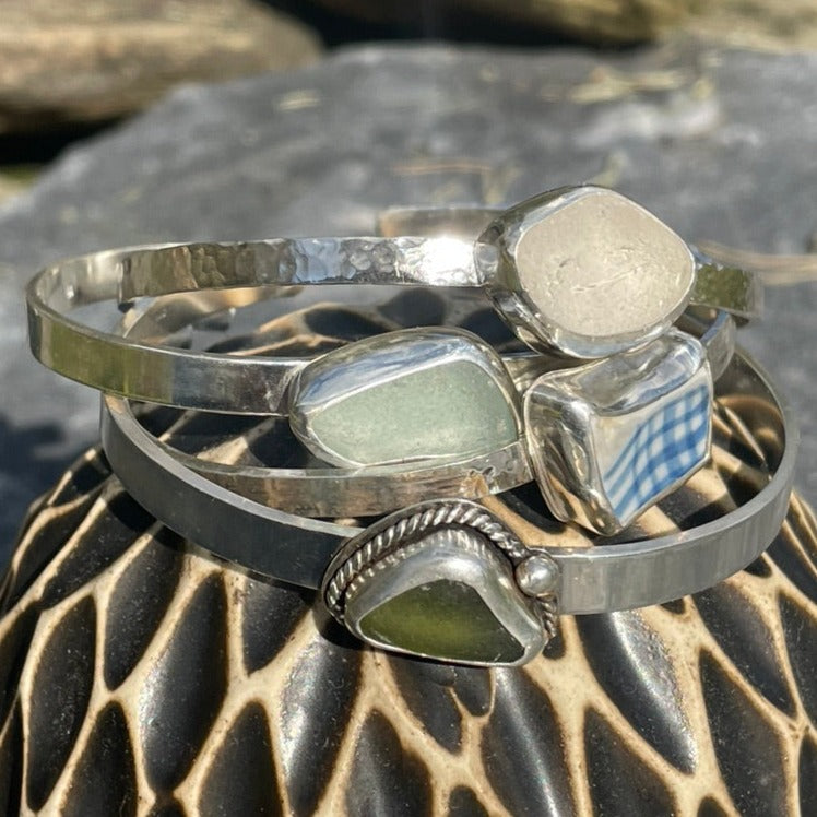 Frosty White Sea Glass Cuff Bracelet