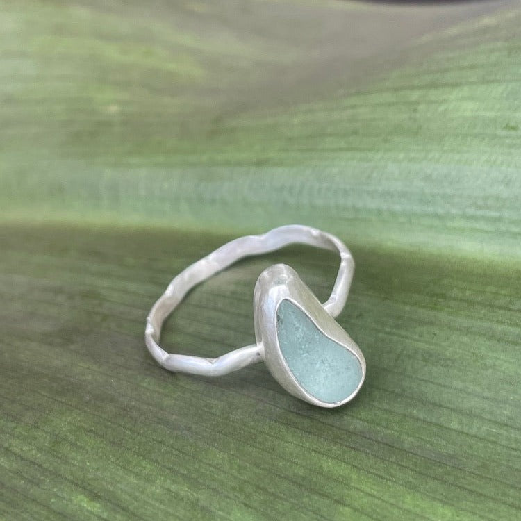 Sea Foam Green Sea Glass Ring - Size 11.25