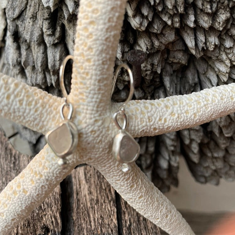 White Sea Glass Earrings