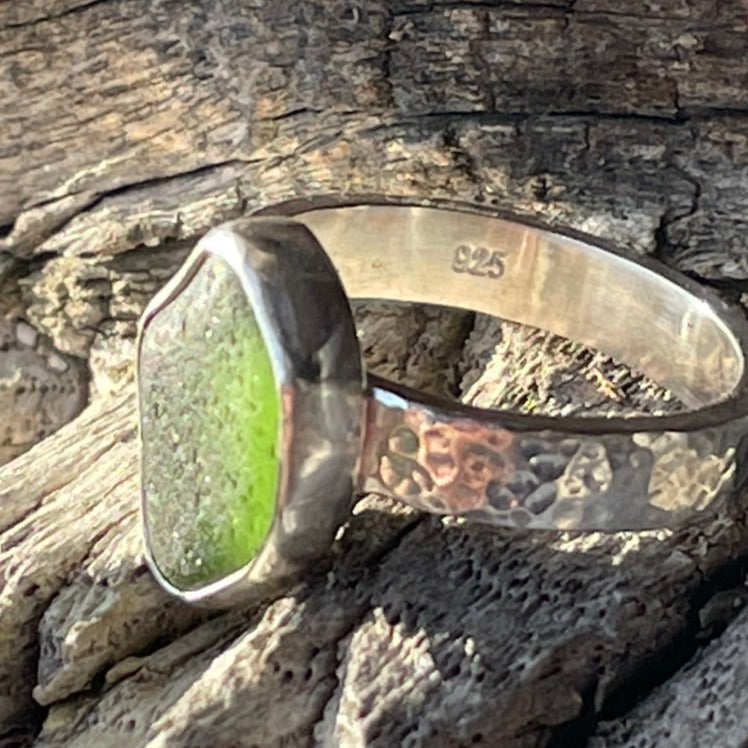 Forest Green Sea Glass Ring - Size 8