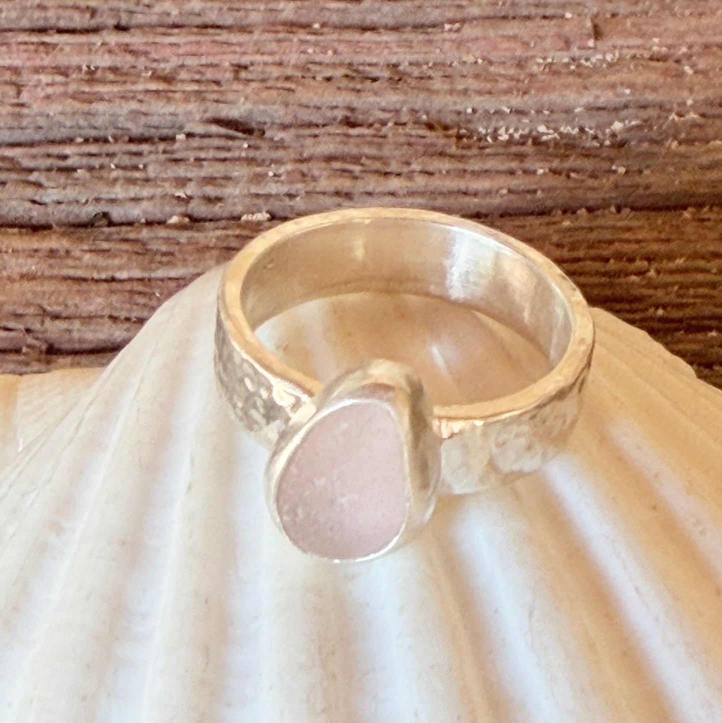 Pale Pink Sea Glass Ring - size 7.5