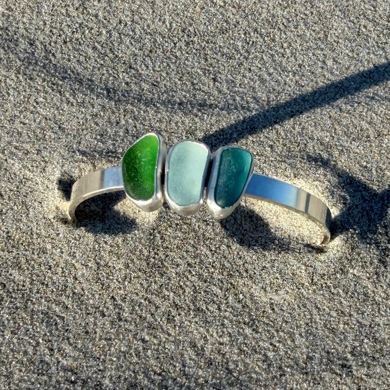 Three Piece Sea Glass Cuff Bracelet