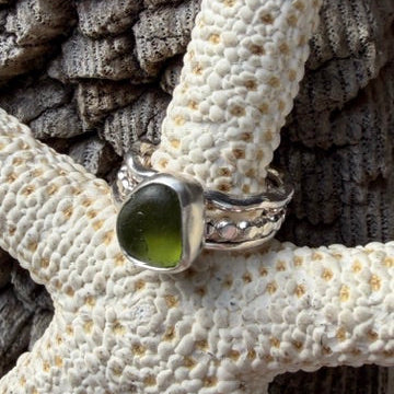 Light Olive Green Sea Glass Stacking Rings - Size 3