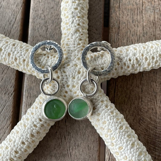 Green Marble Sea Glass Earrings