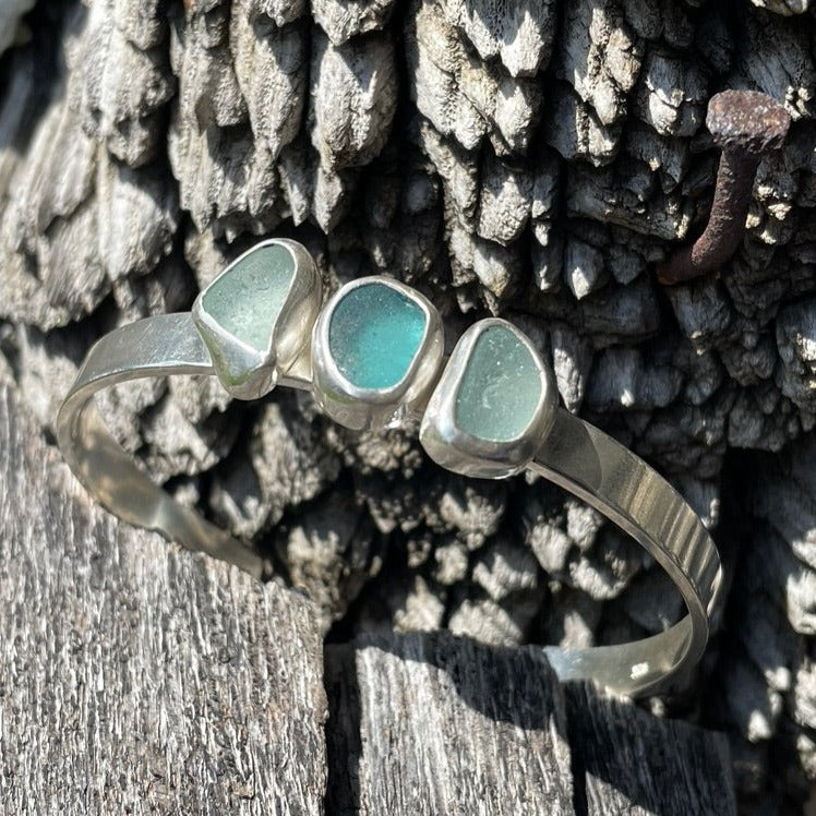 Three Piece Sea Glass Cuff Bracelet