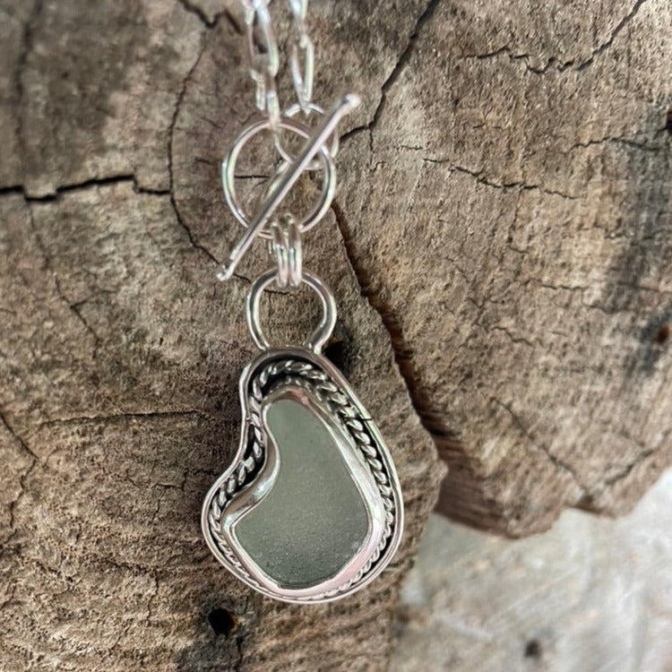 Pale Sea Foam Green Sea Glass Pendant