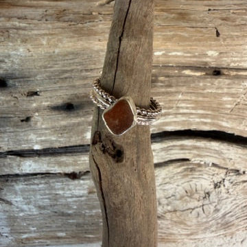 Amber Sea Glass Stackinf Rings - Size 9.75