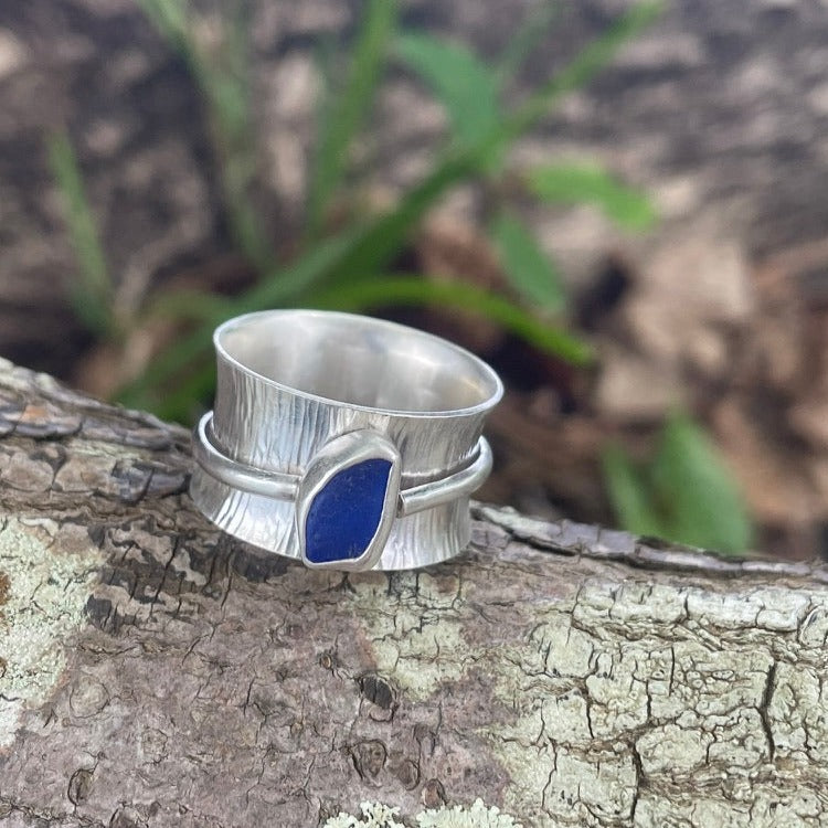 Cobalt blue Sea Glass Spinner Ring - size 9