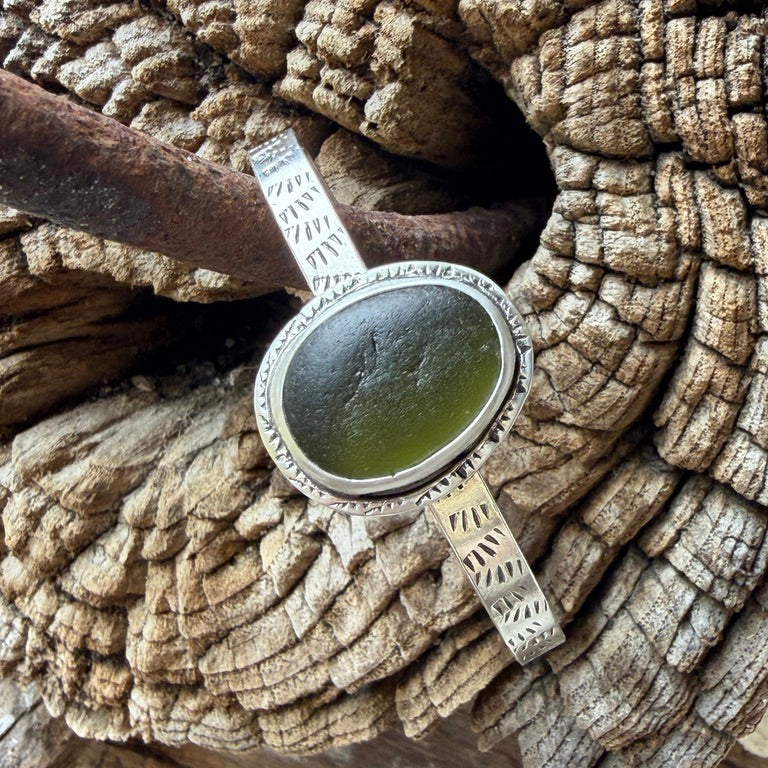 Olive Green Sea Glass Cuff