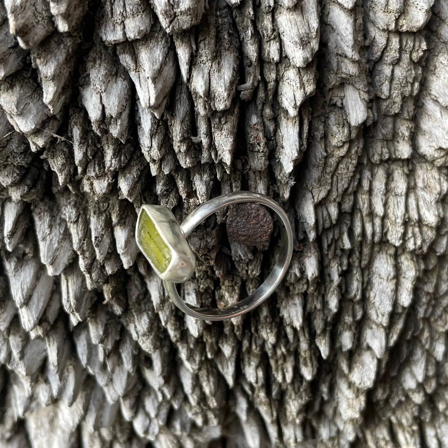 Olive Green Sea Glass Ring - size 9.5