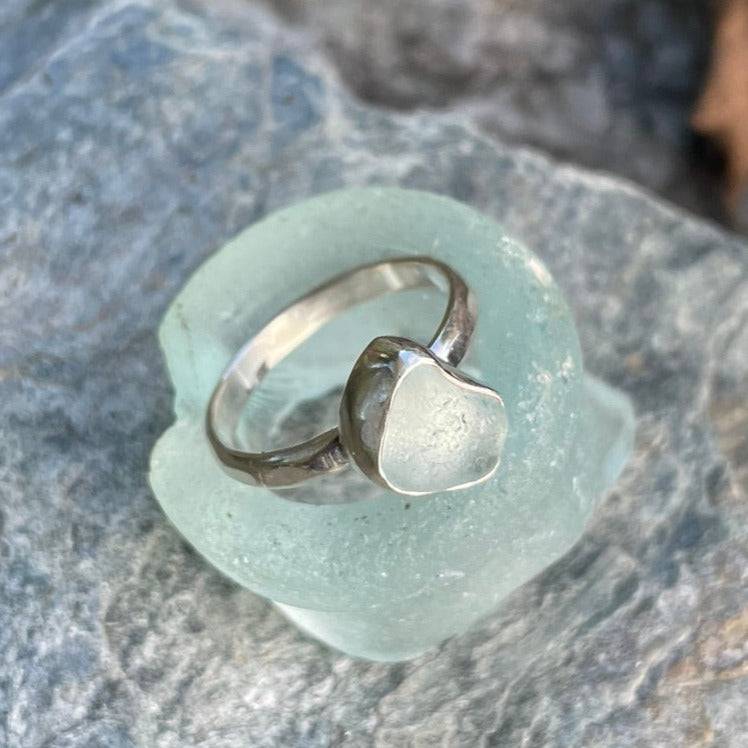 Sea Foam Blue Sea Glass Ring - Size 6